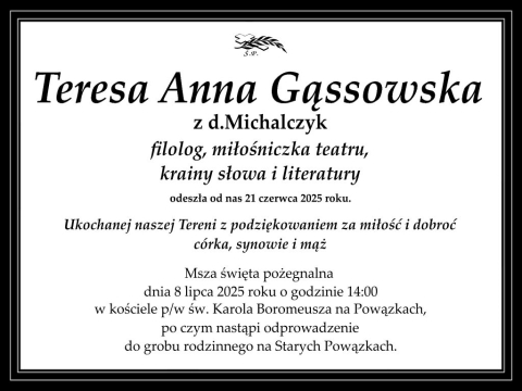 Pożegnanie Pani Teresy Gąssowskiej